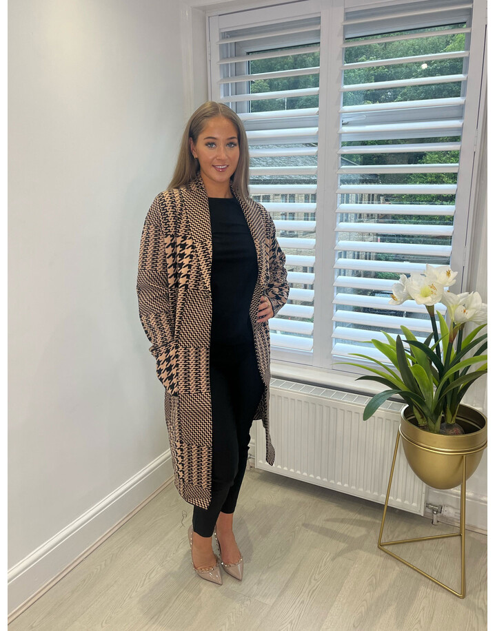 Malissa J Calais Checked Long Coat - Camel & Black 
