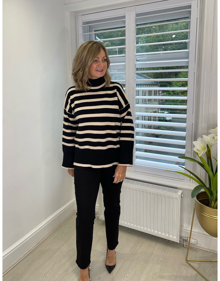 Lucy Cobb Amy Striped Jumper - Black & Stone
