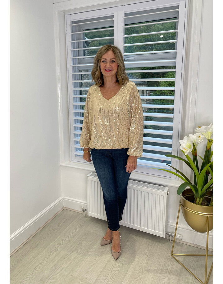 Lucy Cobb Stella Sequin Batwing Blouse - Gold