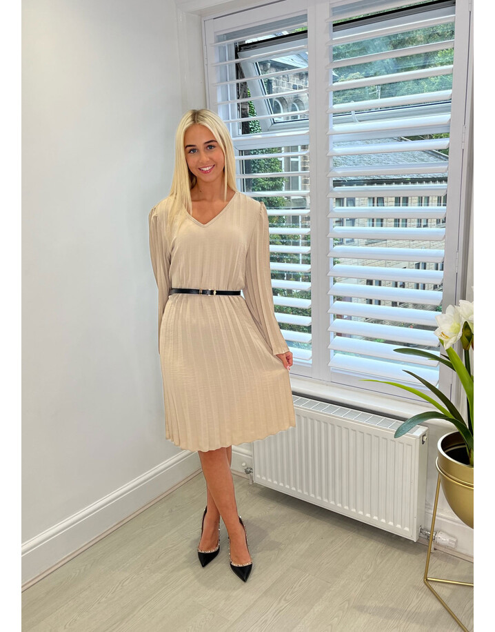 Lucy Cobb Pandora Pleated Dress - Stone