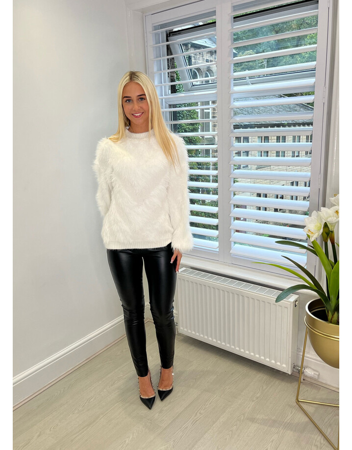 Lucy Cobb Flossie Faux Fur Chevron Jumper - Winter White