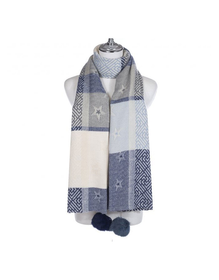 Park Lane Paige Pom Pom Scarf - Blue Mix