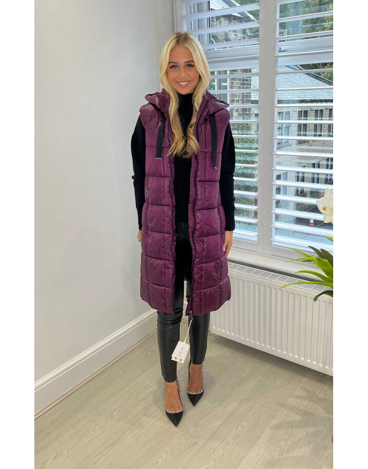 Frandsen Felicity Padded Longline Gilet - Metallic Bordeaux