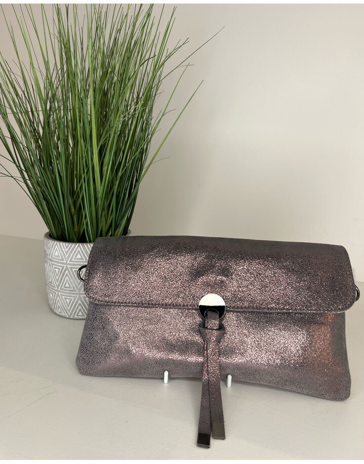 Malissa J Camille Leather Fold Over Clutch - Pewter