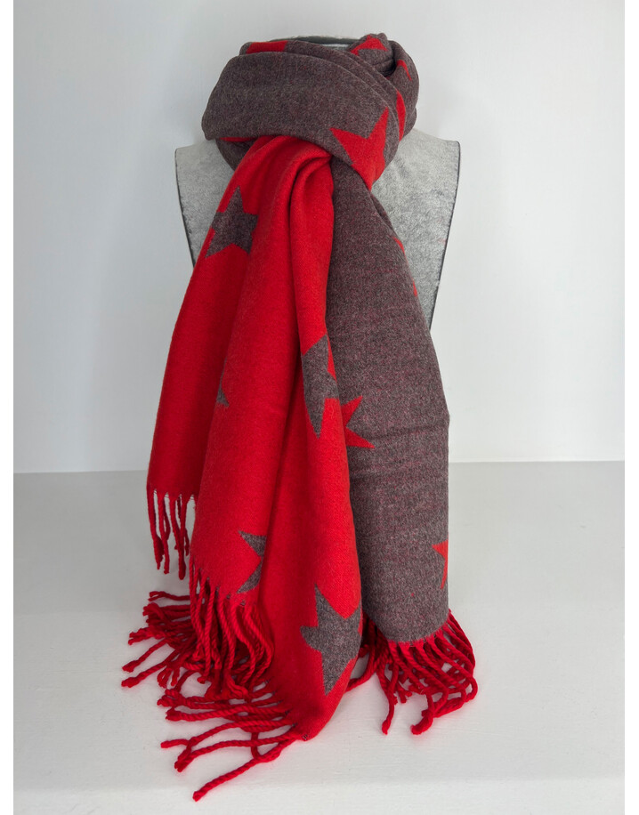 Lucy Cobb Accessories Star Luxury Reversible Pashmina - Red