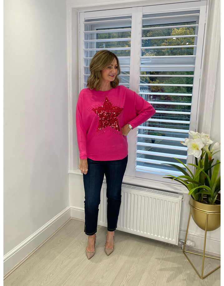 Lucy Cobb Remy Ribbed Sequin Star Jumper - Fuchsia