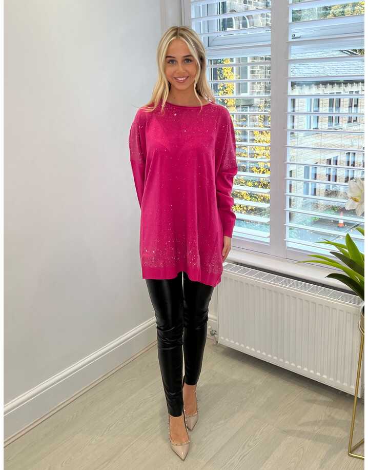 Lucy Cobb Sara Studded Longline Jumper - Fuchsia