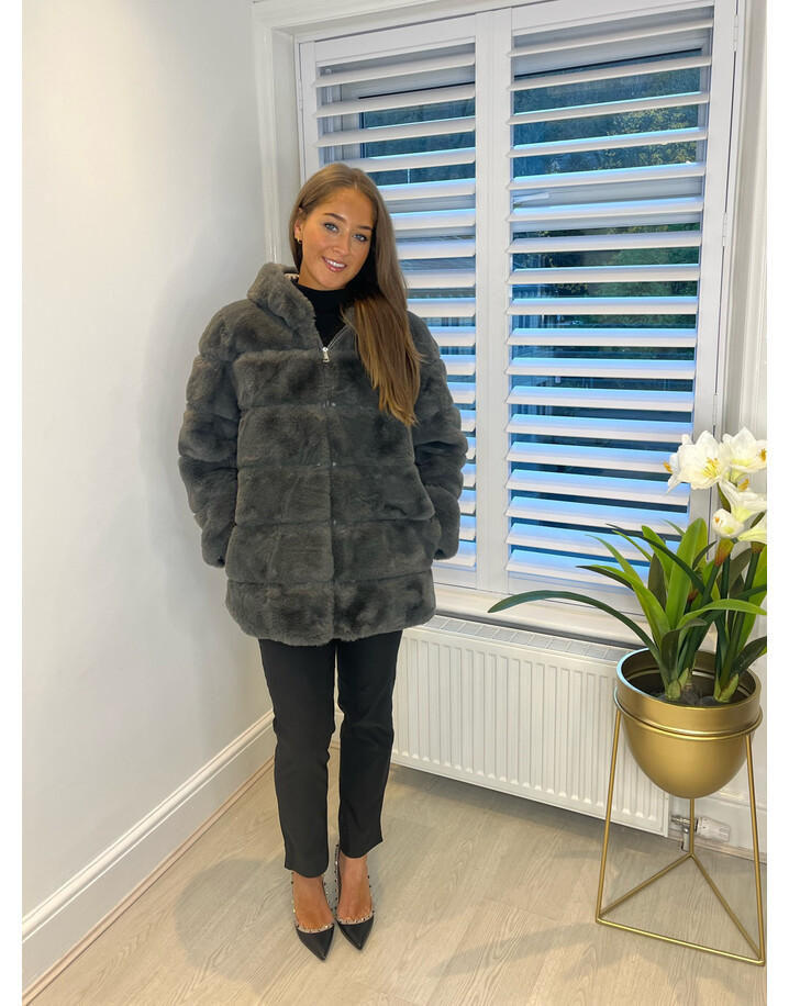 Lucy Cobb Faye Faux Fur Jacket - Charcoal