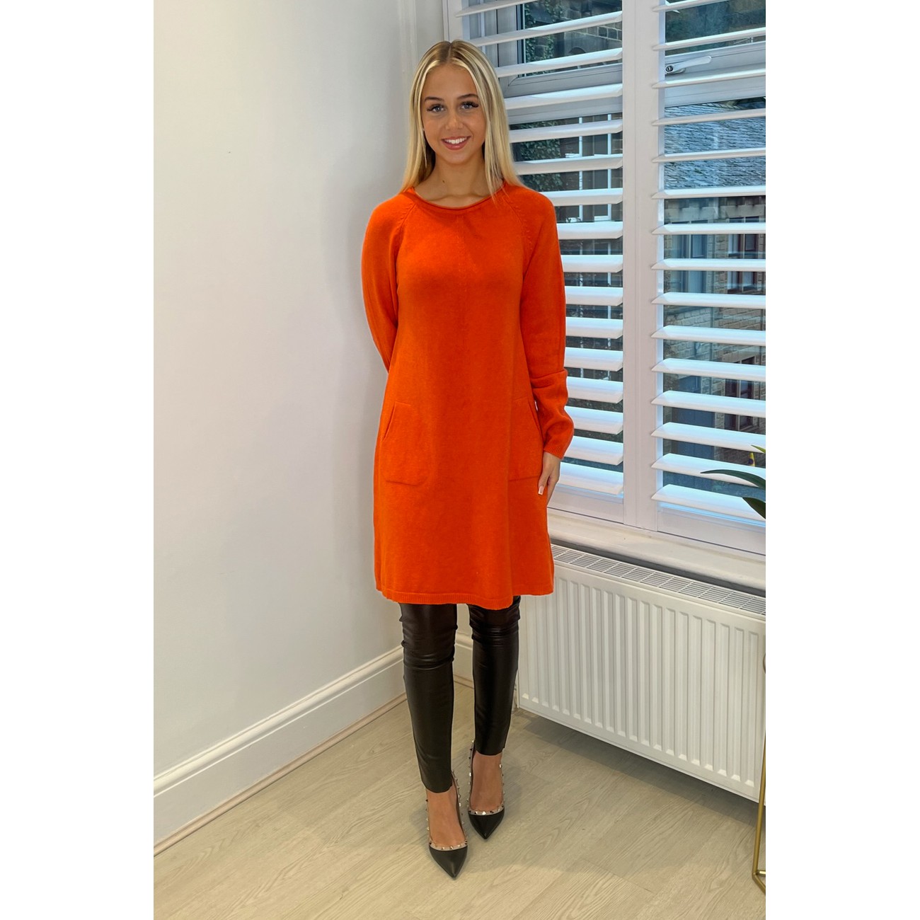 orange jumper dresses Orange Chunky Knit Slash Neck Jumper Dress
