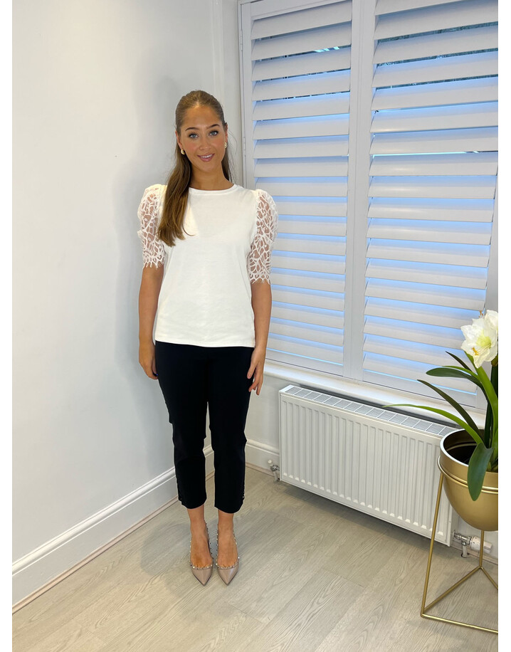 Lucy Cobb Lily Lace Sleeve T-shirt - White