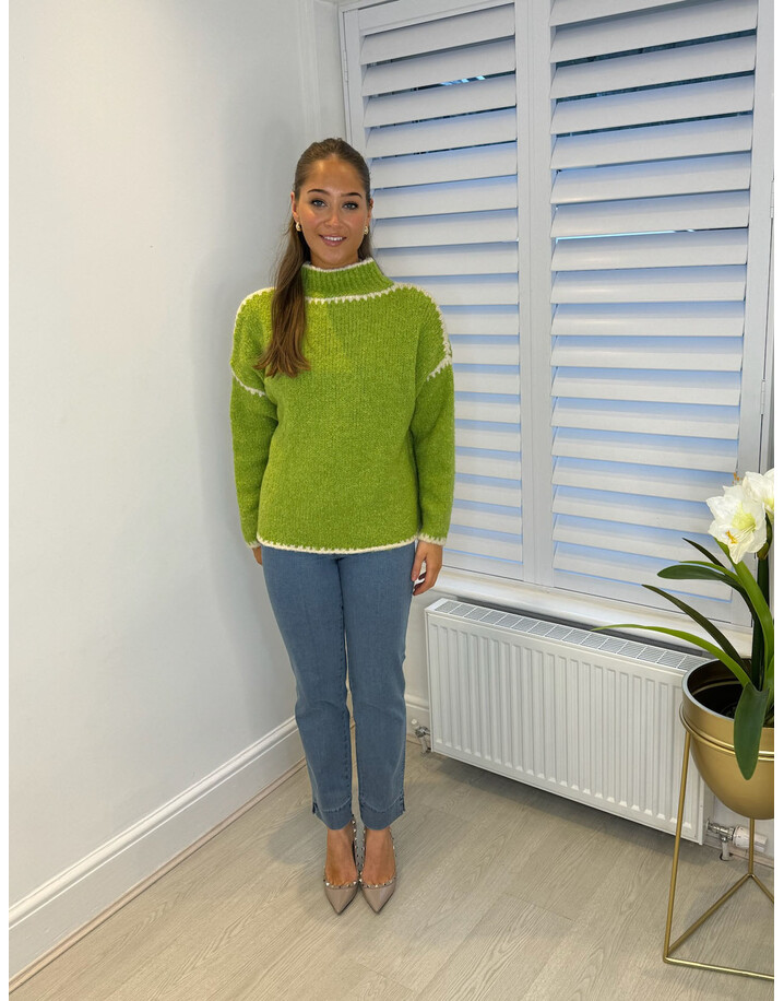 Lucy Cobb Aria Contrast Stitch Jumper - Lime
