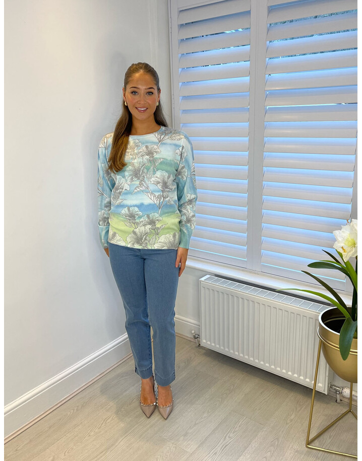Lucy Cobb Flora Printed Jumper - Pale Blue Mix