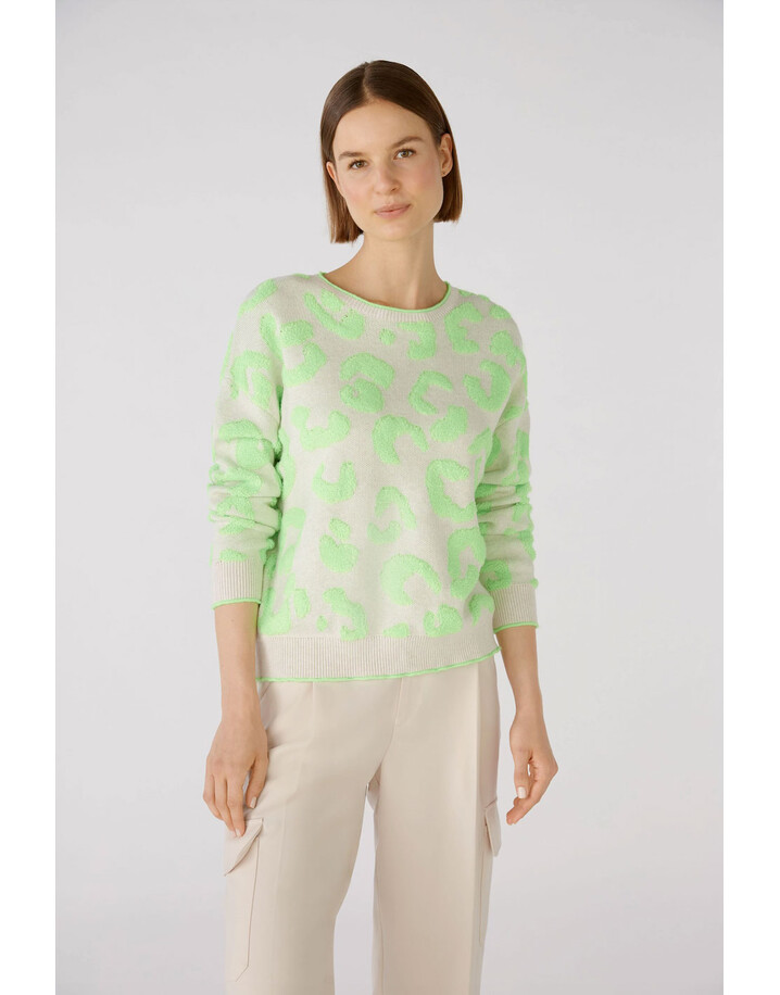 Oui Neon Jacquard Jumper  - Neon Green