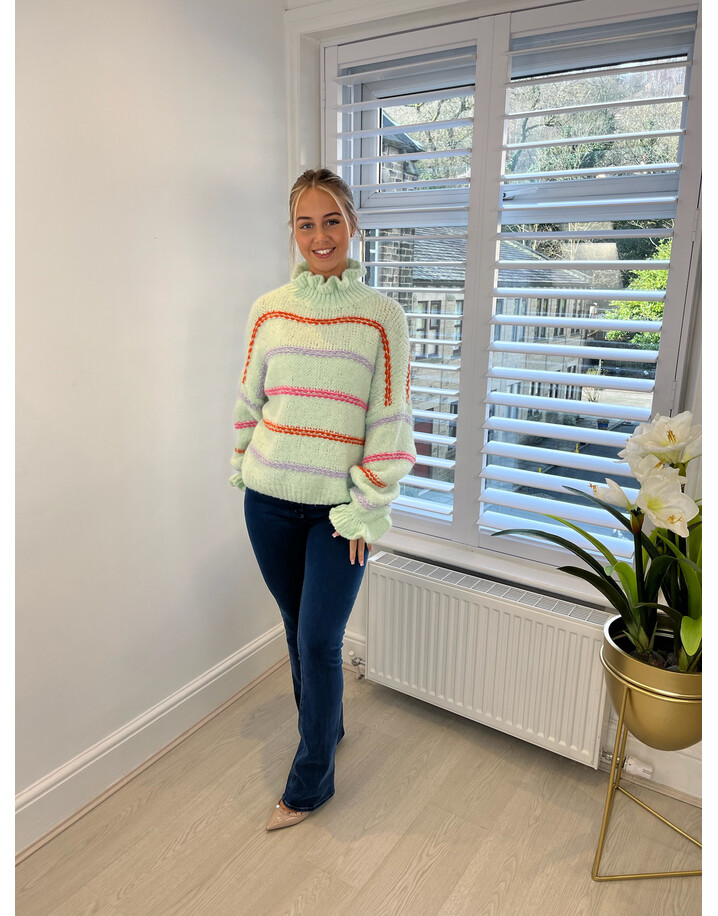 Lucy Cobb Zoe Striped High Neck Jumper - Mint
