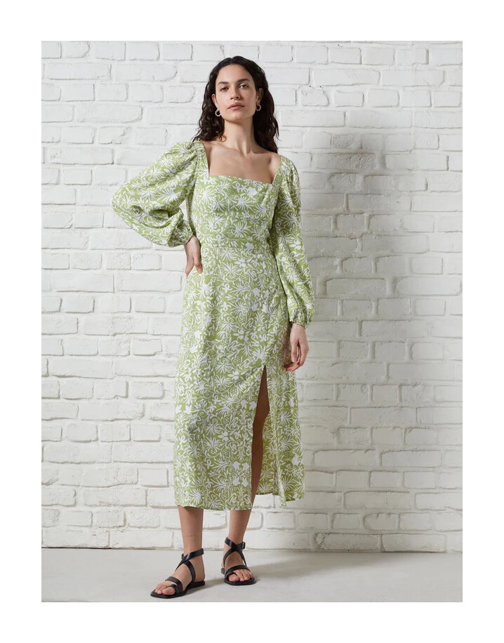 Great Plains Cadiz Floral Square Neck Dress  - Kiwi Milk