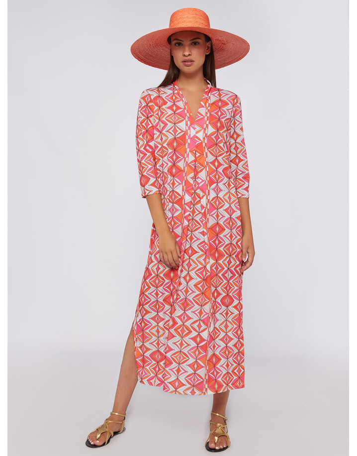 Vilagallo Noam Geometric Print Dress - Pink Orange Mix