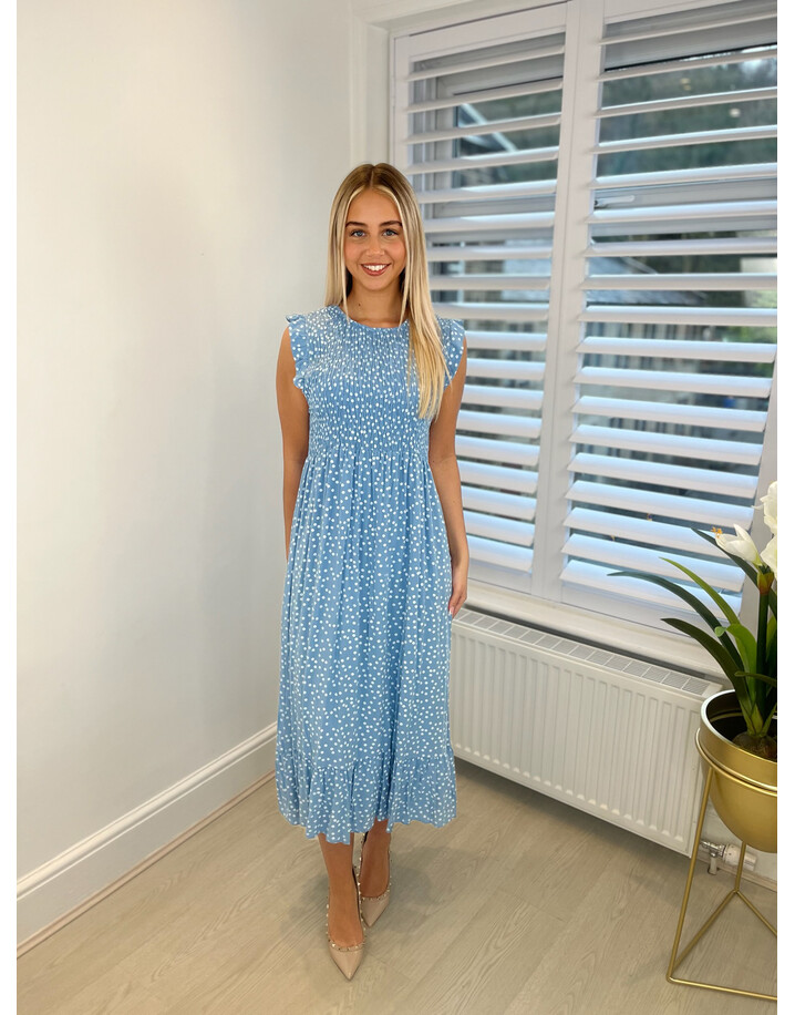Lucy Cobb Dahlia Frill Polka Dot Midi Dress - Denim
