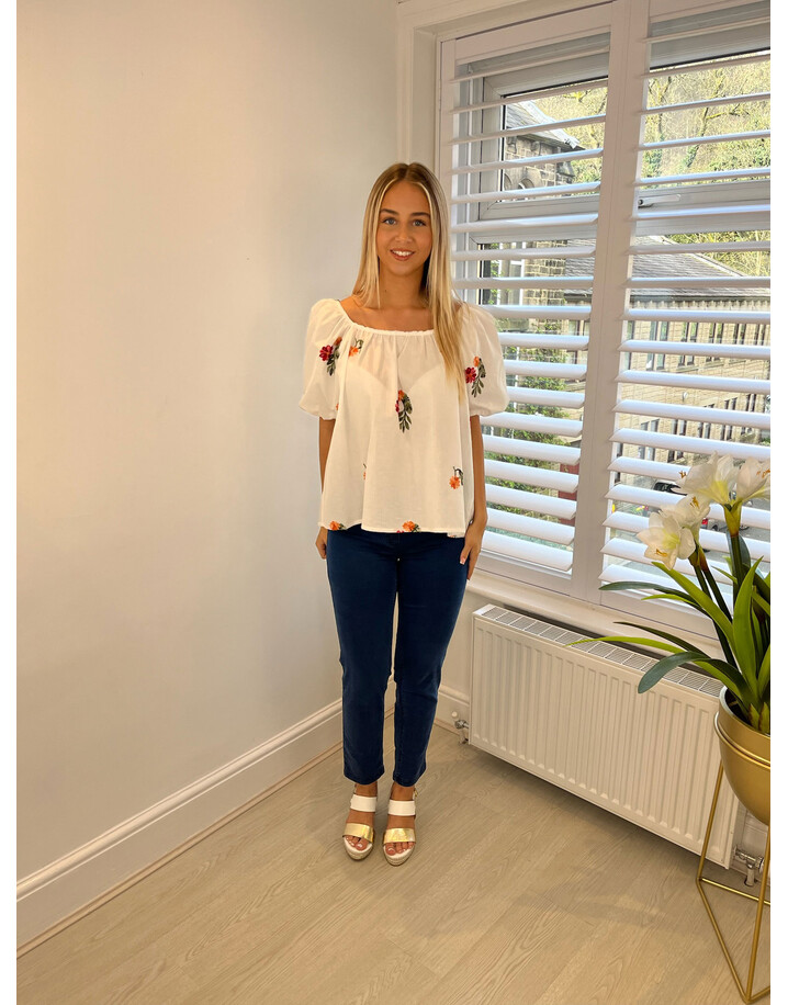 Lucy Cobb Brianna Floral Bardot Top - White