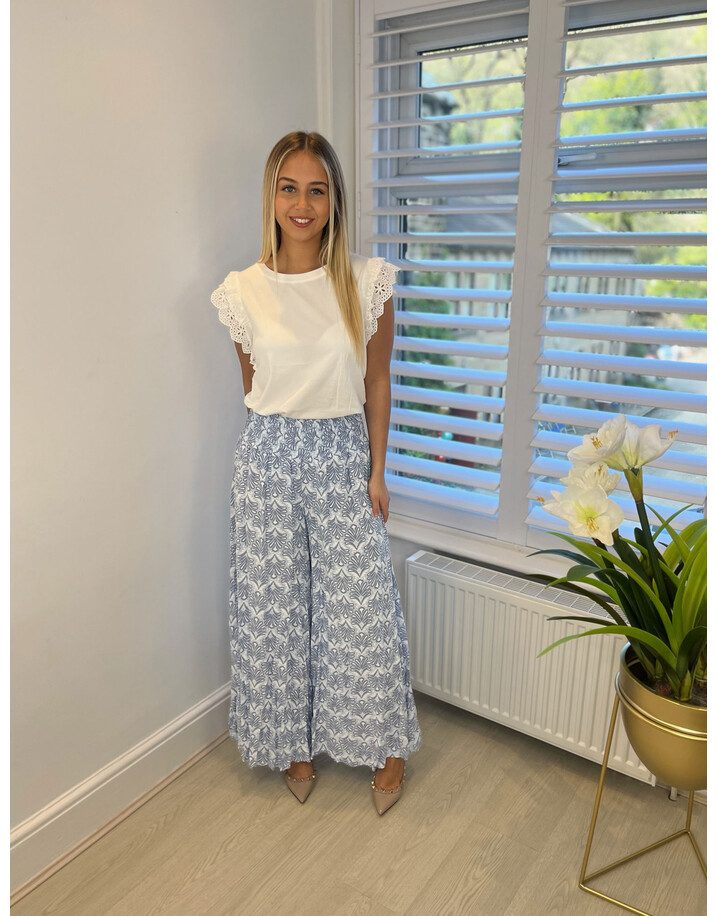 Lucy Cobb Leana Printed Palazzo Trousers  - Pale Blue 