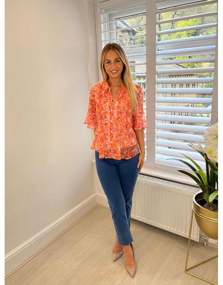 French Connection Cass Hallie Crinkle Pintuck Shirt - Persimmon