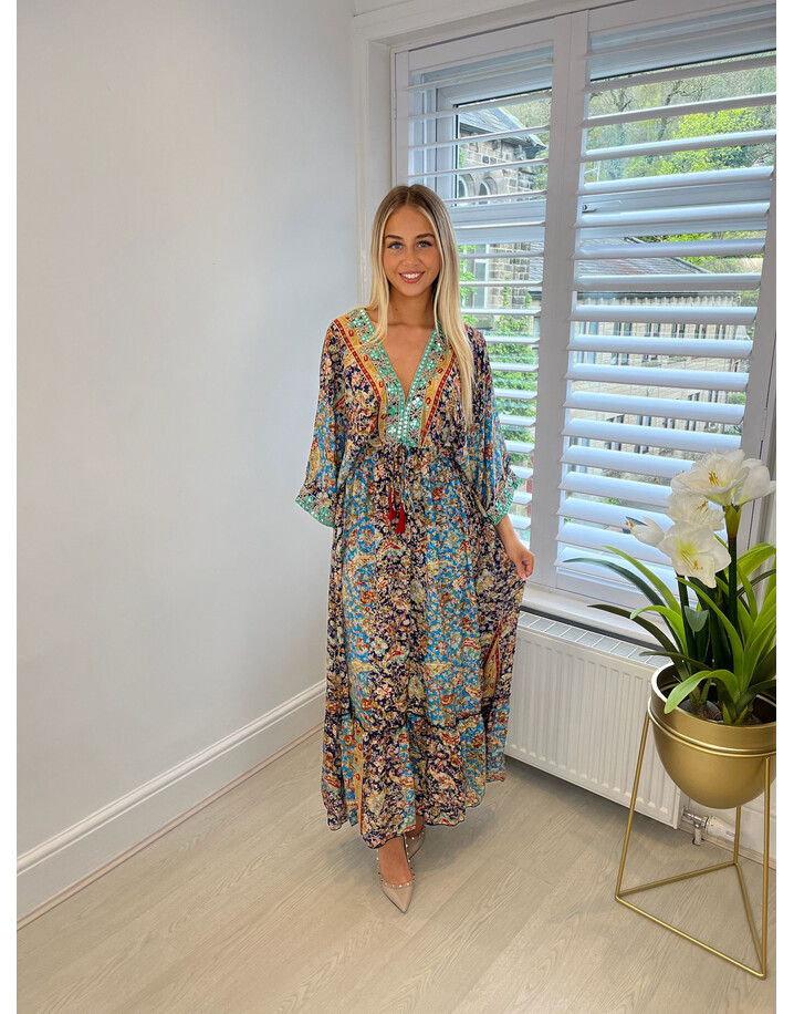 Lucy Cobb Pamela Printed Maxi Dress - Azure and Teal Mix