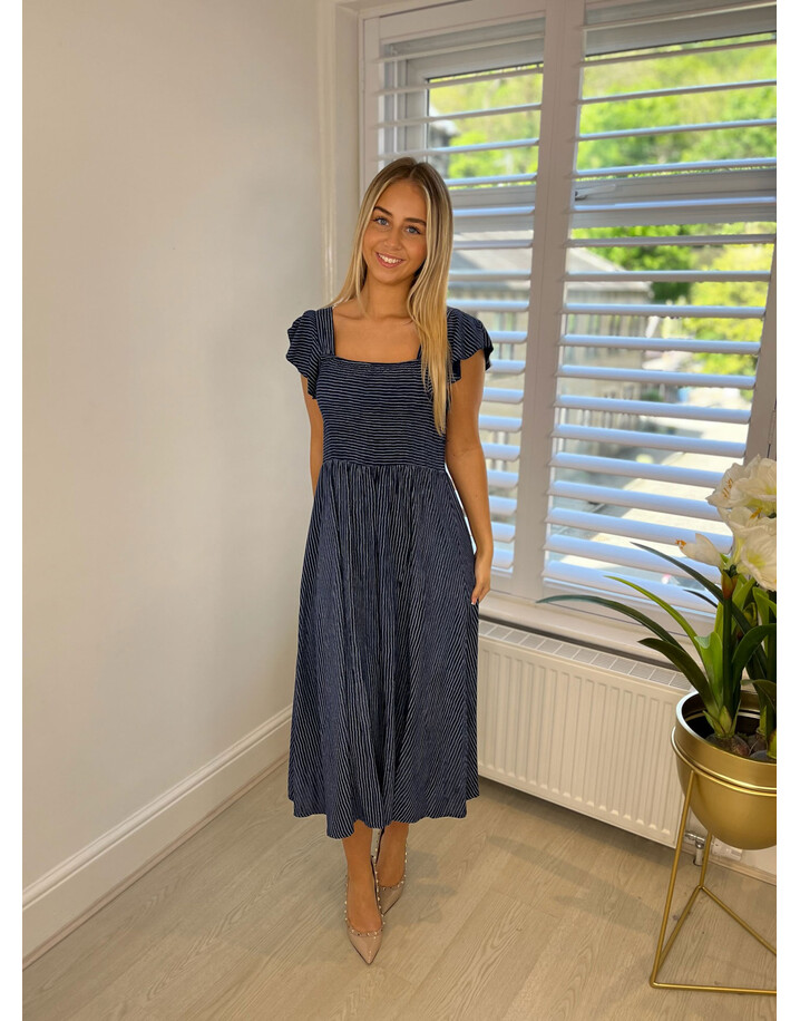 Lucy Cobb Emily Frill Sleeve Dress - Navy