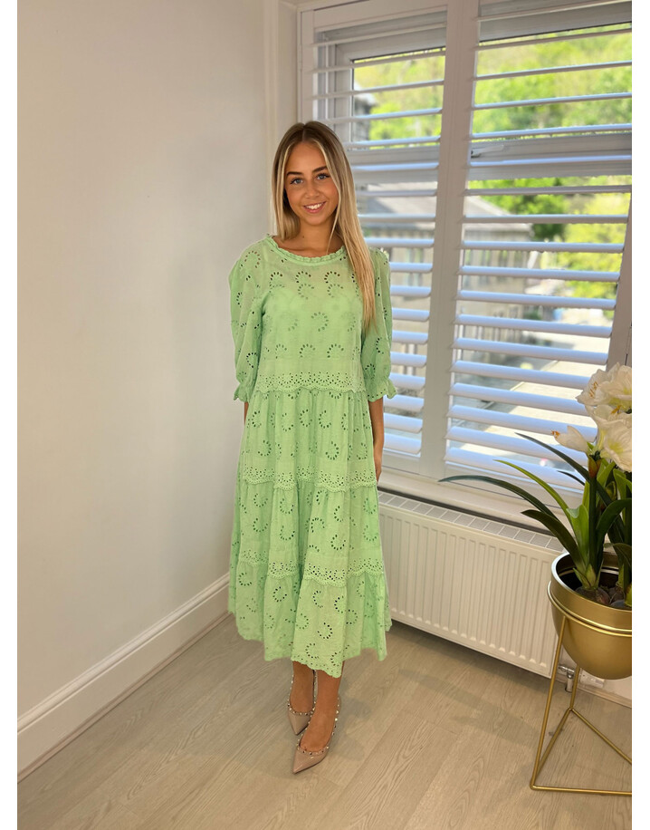 Lucy Cobb Bali Broderie Midi Dress - Mint