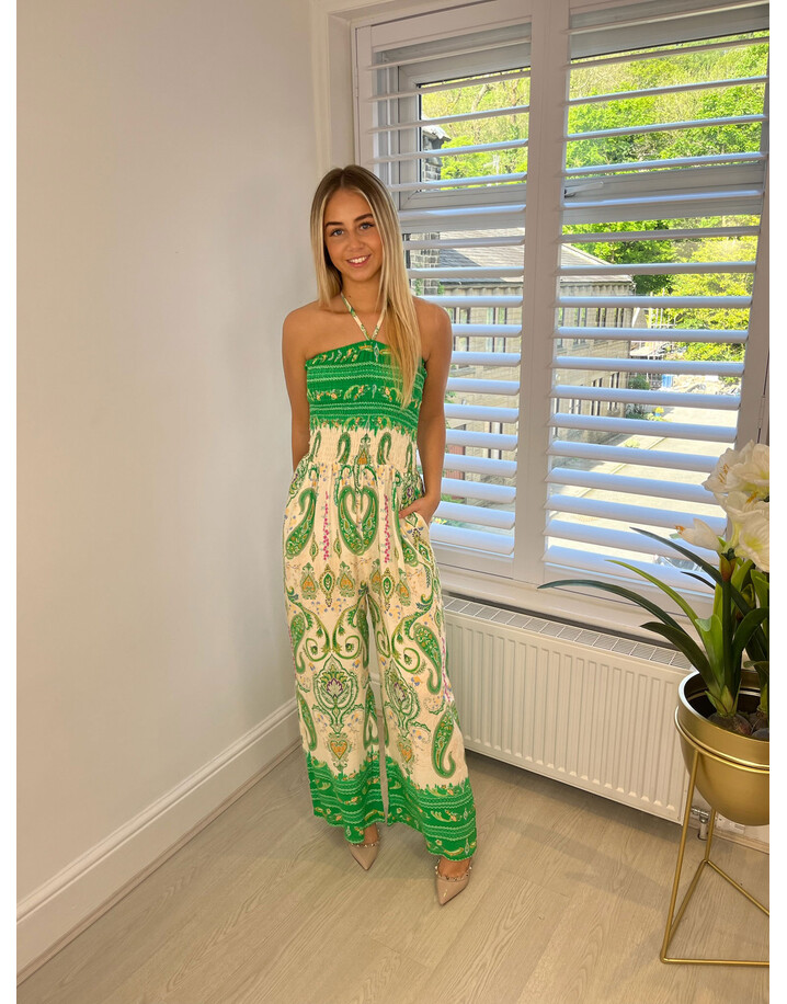 Lucy Cobb Paisley Bandeau Jumpsuit - Emerald