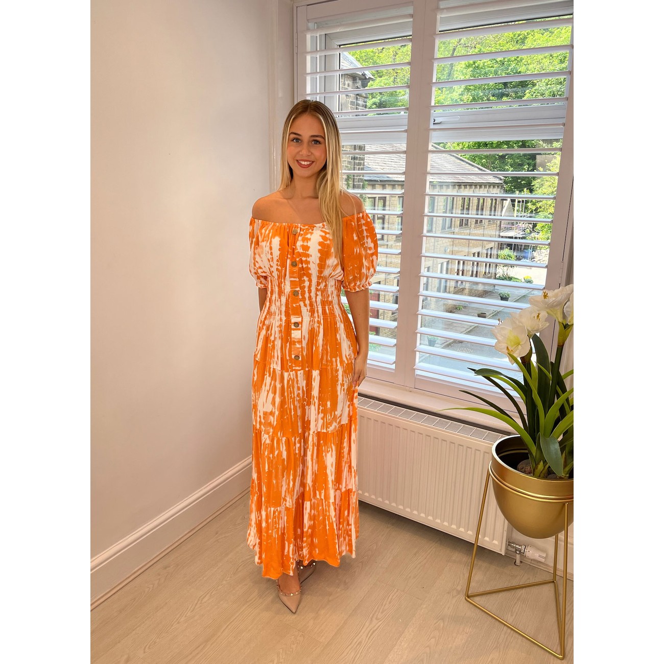 open lace back dress Rent Bardot Orange Poppy Loretta Maxi Dress