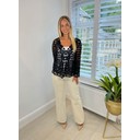 Pearl Button Crochet Cardigan  - Black