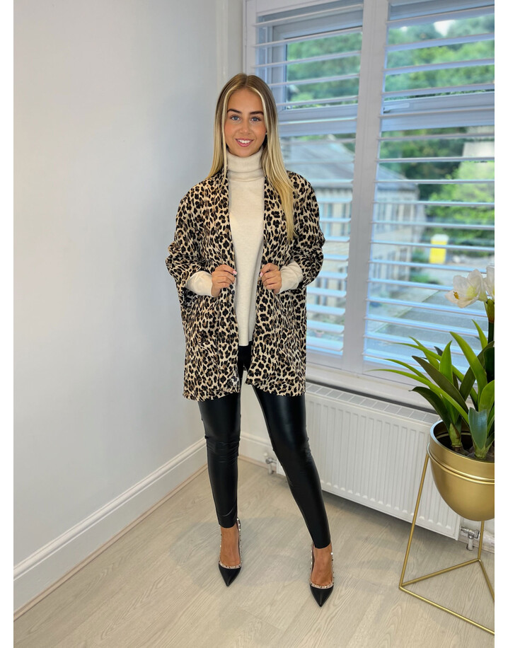Lucy Cobb Lia Leopard Open Blazer - Brown Mix