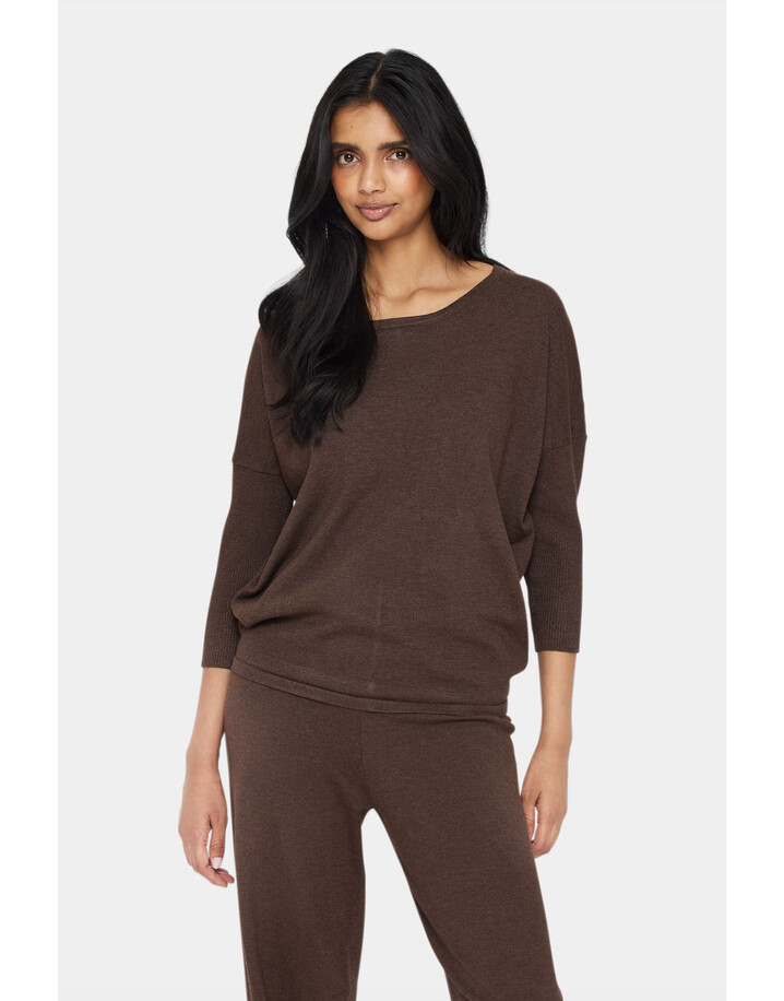 Saint Tropez MilaSZ Round Neck Pullover - Dark Oak Melange 