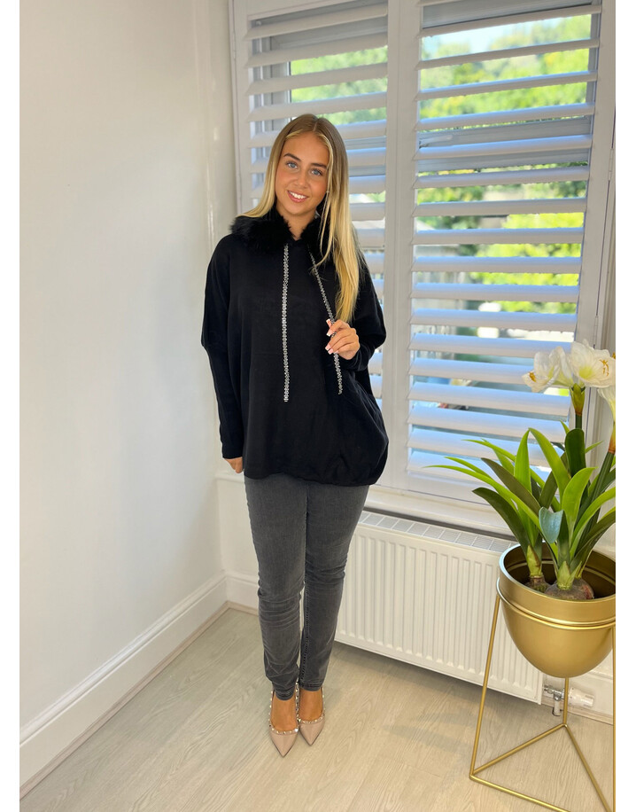 Lucy Cobb Faux Fur Hoodie  - Black