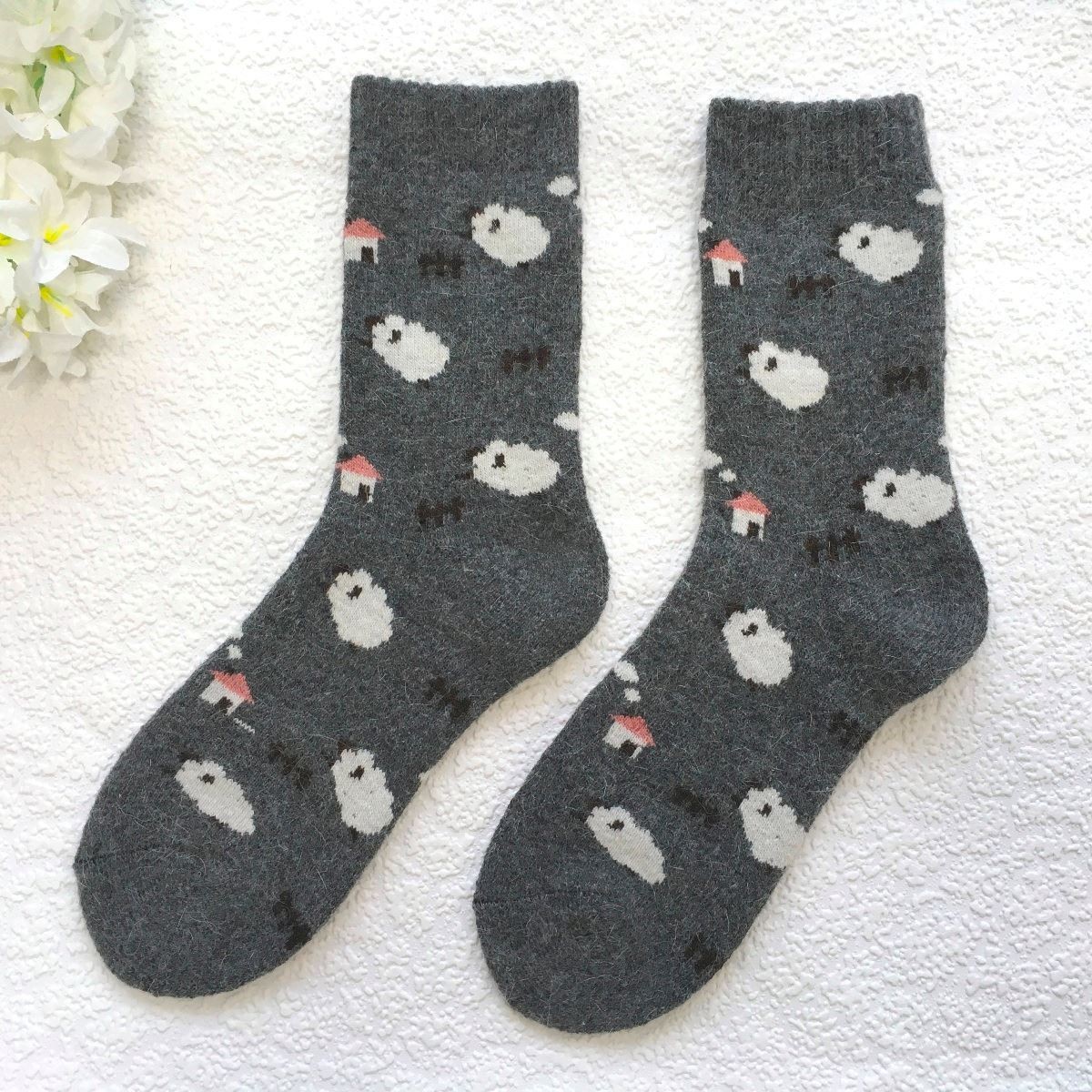 Lucy Cobb Wool Blend Socks in Dark Grey Sheep