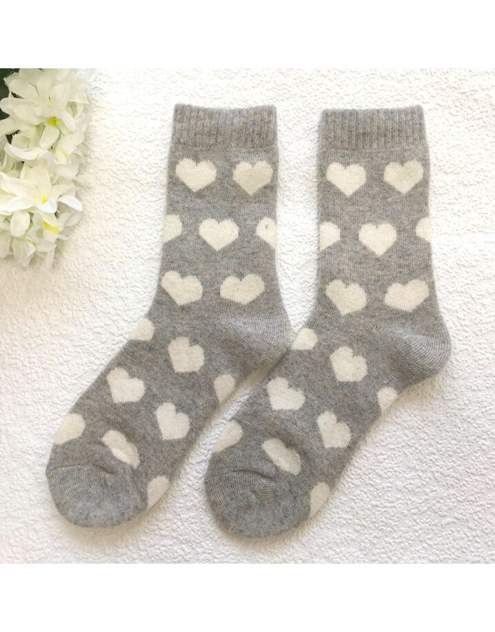 Lucy Cobb Wool Blend Socks  in Light Grey Hearts