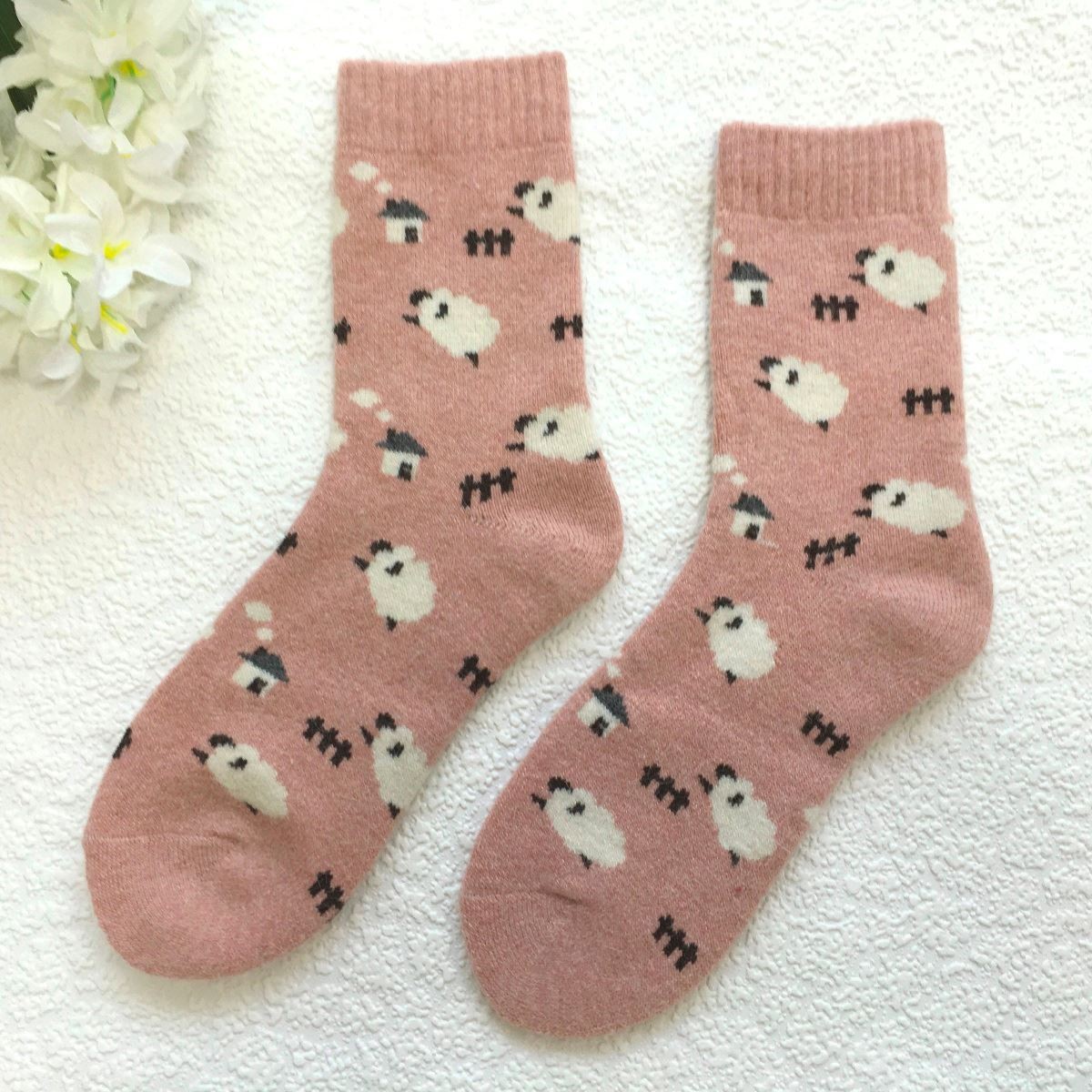 Lucy Cobb Wool Blend Socks in Pink Sheep