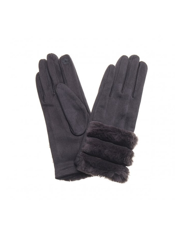 Park Lane Triple Faux Fur Cuff Gloves - Slate