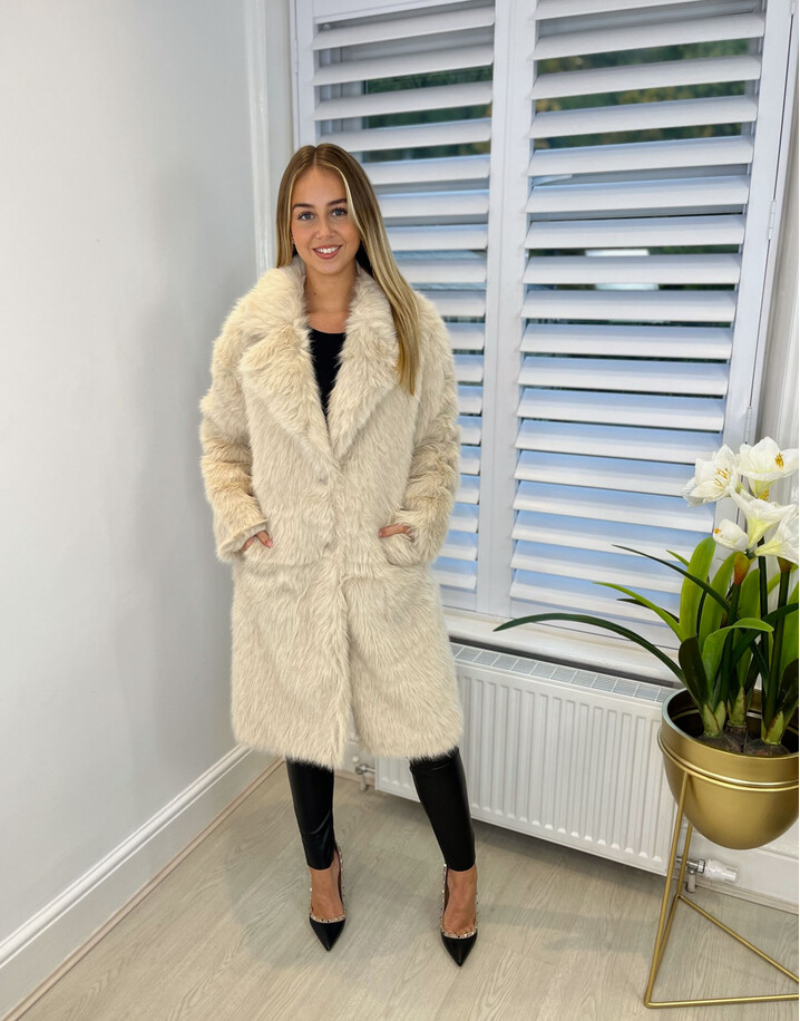 Lucy Cobb Francesca Faux Fur Coat - Stone