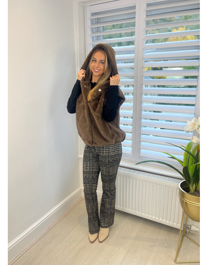 Malissa J Katrina Faux Fur Hooded Gilet - Brown