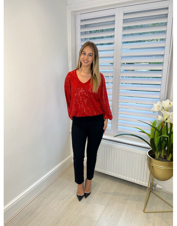 Lucy Cobb Sara Sequin Blouse - Red