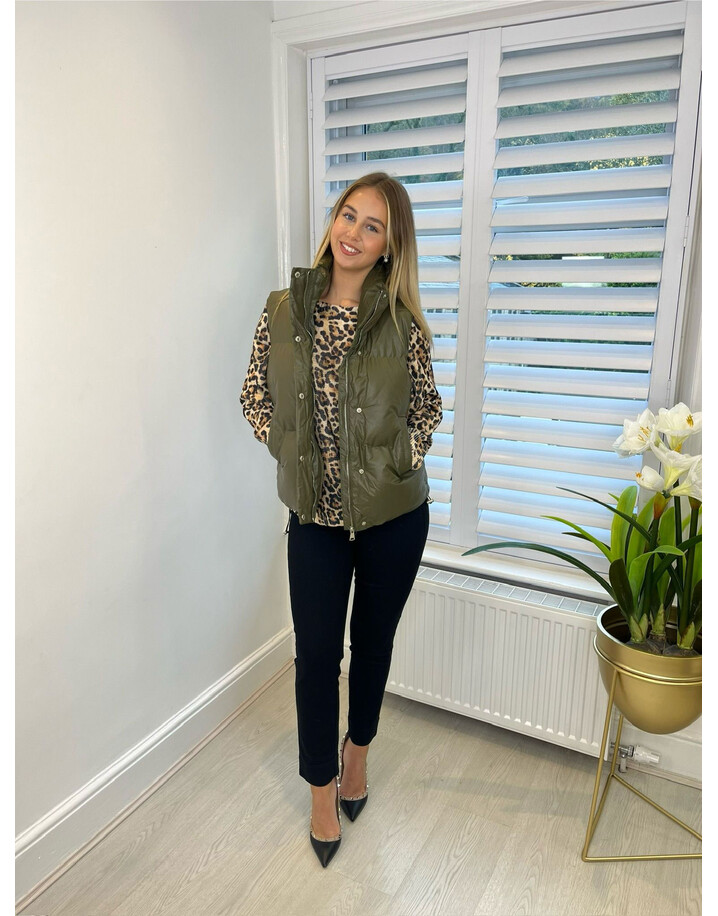 Lucy Cobb Faux Leather Short Gilet - Khaki