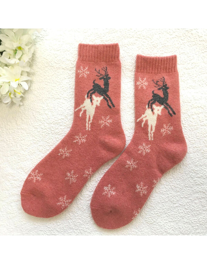 Lucy Cobb Wool Blend Socks  - Pink Reindeer