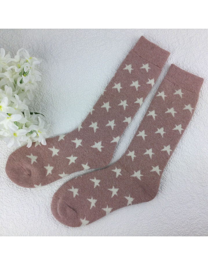 Lucy Cobb Wool Blend Socks  - Long Pink Stars