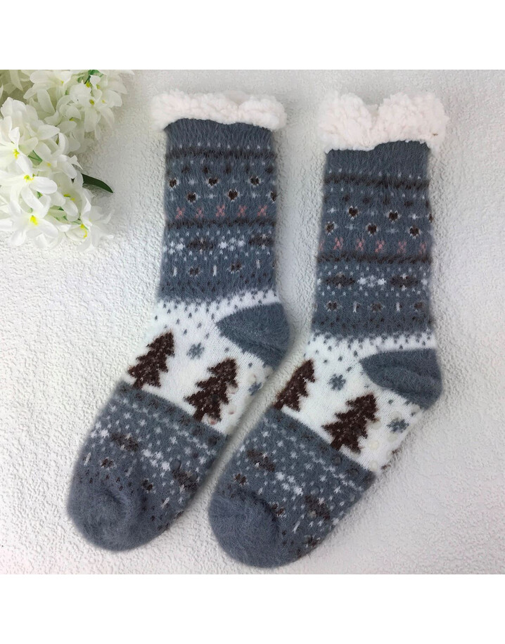 Lucy Cobb Fur Lined Socks - Dark Grey Fairisle