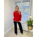 Aria Contrast Stitch Jumper - Red
