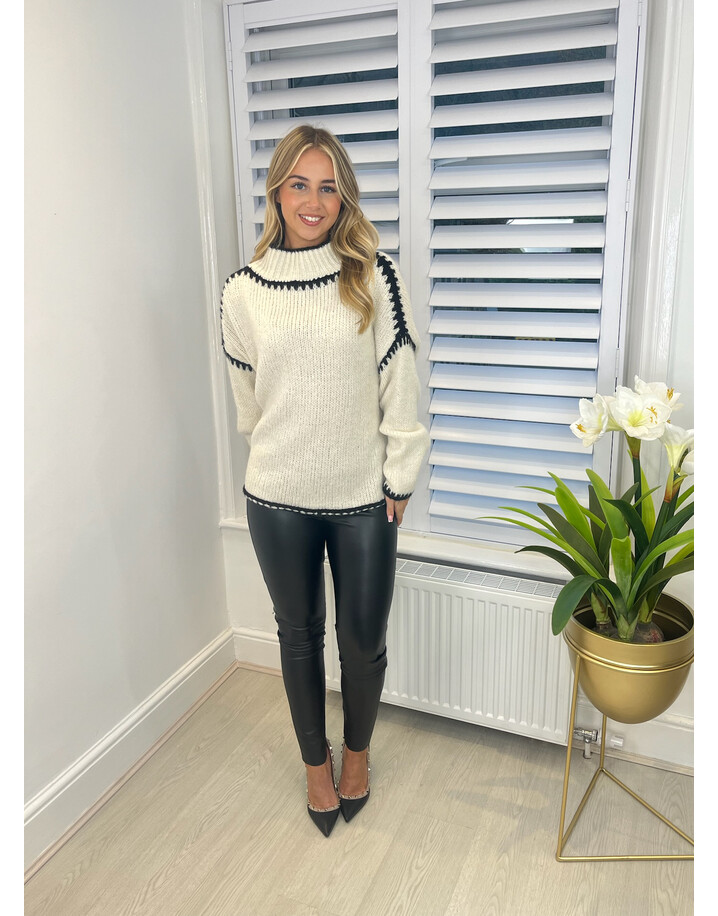 Lucy Cobb Aria Contrast Stitch Jumper - Off White and Black