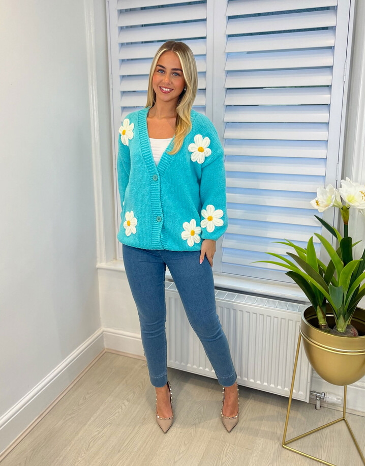 Lucy Cobb Danielle Daisy Cardigan - Aqua