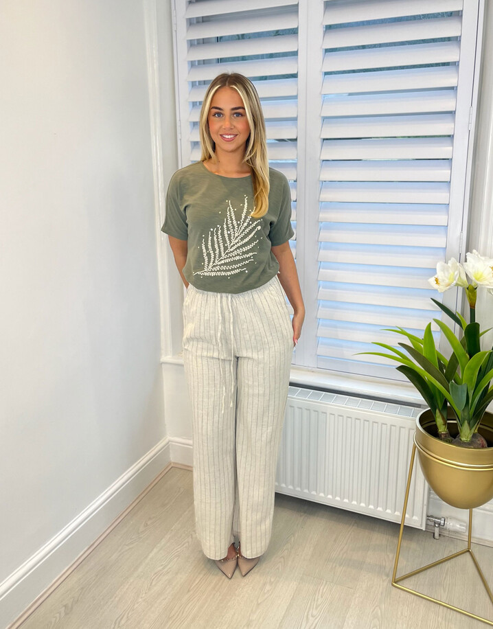 Lucy Cobb Striped Wide Leg Trousers - Stone