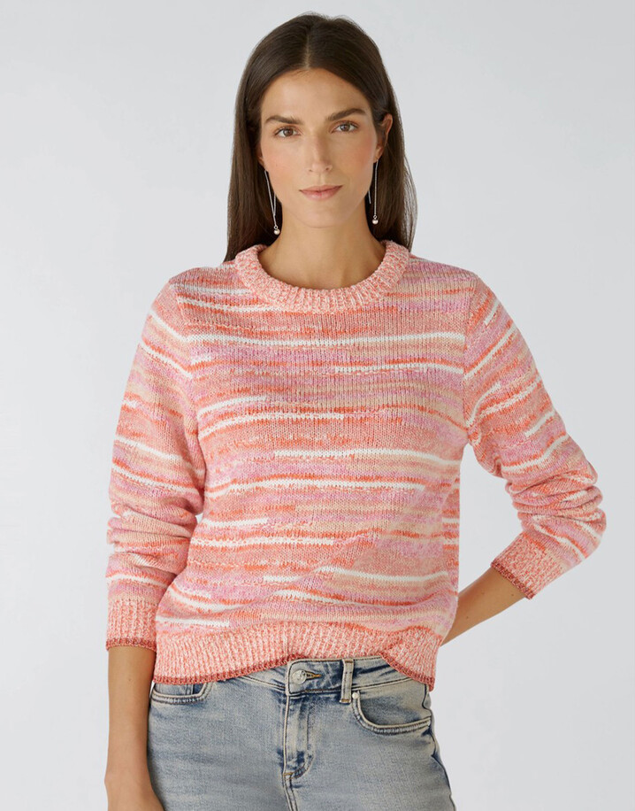 Oui Striped Relaxed Jumper - Apricot Red