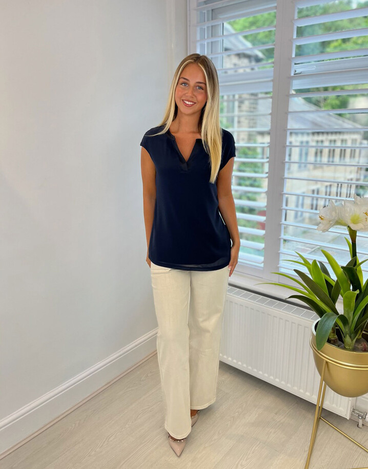 R.O.B (Robell Tops) Celine V Neck Top - Navy